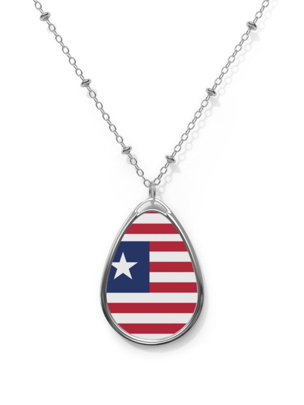Liberia Flag Oval Necklace – Liberian Heritage Pendant - One Size / Silver